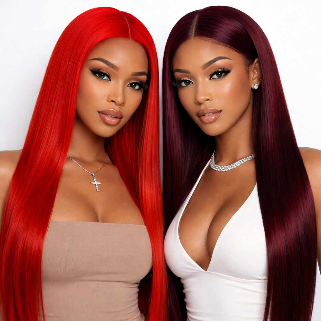 RED OR BURGUNDY STRAIGHT LACE FRONTAL WIG