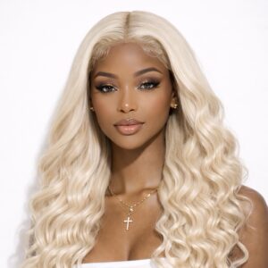 HD LACE FRONTAL WIG PLATINUM BLONDE WAVY TEXTURE
