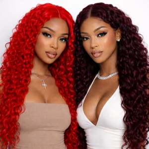 RED OR BURGUNDY CURLY TEXTURE LACE FRONTAL WIG