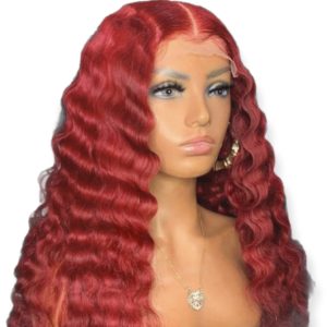 RED OR BURGUNDY WAVY TEXTURE LACE FRONTAL WIG