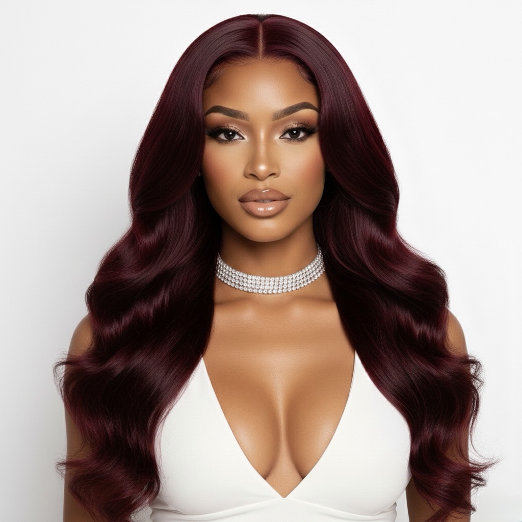 RED OR BURGUNDY BODY WAVE LACE FRONTAL WIG - Image 3